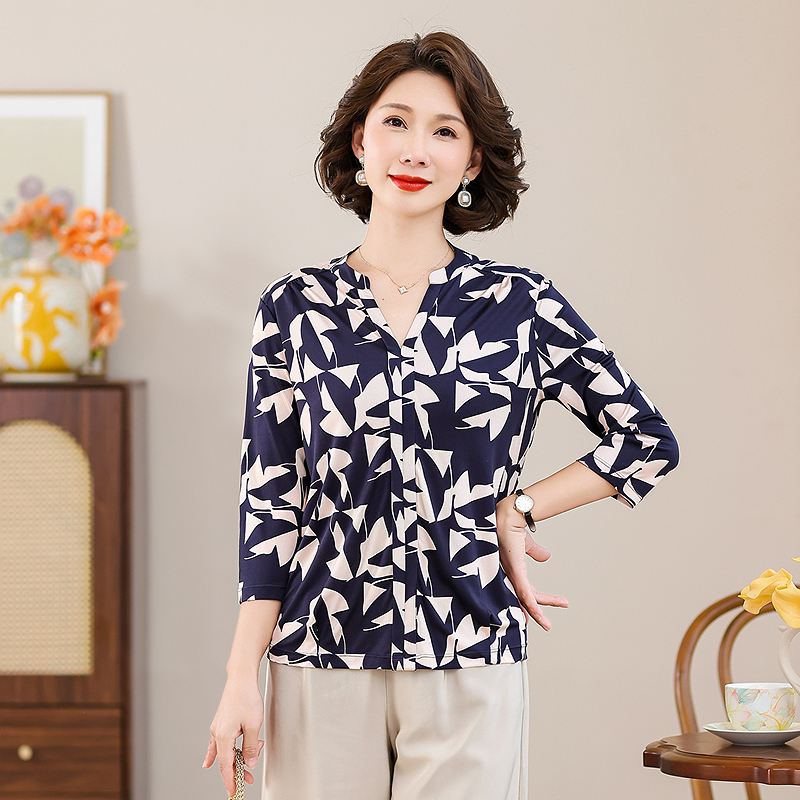 齐黛真丝桑蚕丝上衣女轻奢高级感2025春夏新款衬衣妈妈针织衫衬衫