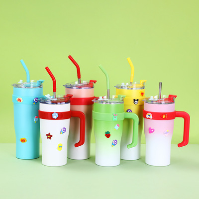 跨境带吸管手柄汽车杯便携式304不锈钢保温杯车载户外40oz冰霸杯