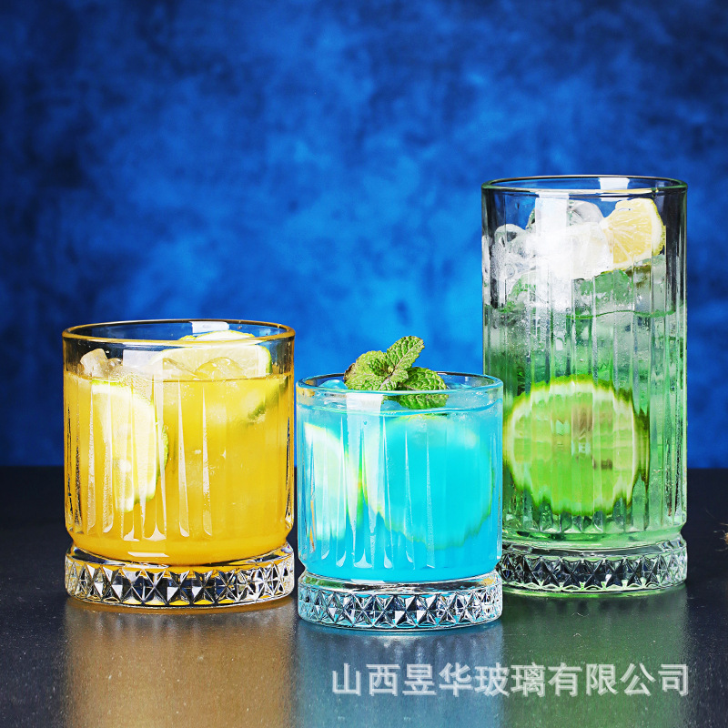 高颜值商用古典威士忌杯复古洋酒杯家用条纹烈酒杯玻璃杯水杯