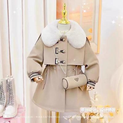 女童派克服冬装2025新款中大童加绒加厚外套女孩英伦风大毛领皮衣