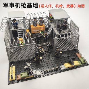 兼容乐高于积木军事特警特种兵瞭望哨塔场景岗所军事基地男孩玩具