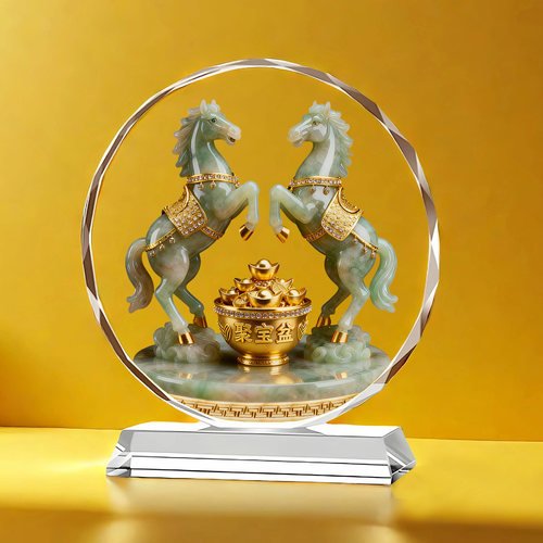 双马聚宝水晶摆件 马到成功招财客厅玄关办公室开业乔迁礼品