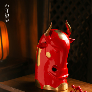 景德镇陶瓷生肖牛[守望]高档礼品风水装饰摆件艺术家限量收藏款