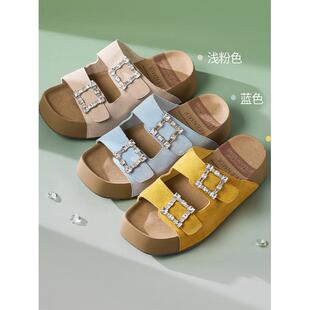 天美意一字拖厚底勃肯凉拖鞋女鞋子2025夏季新款沙滩凉鞋KK049BT5