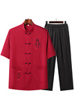 T208P55中老年夏季短袖唐装禅意套装爸爸装太极服风盘扣汉服，男装民族服装，星座1108-2