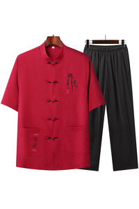T208P55中老年夏季短袖唐装禅意套装爸爸装太极服风盘扣汉服图片