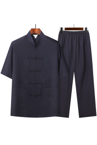 中老年唐装套装风爸爸装太极服盘扣汉服爷爷夏季短袖T202图片