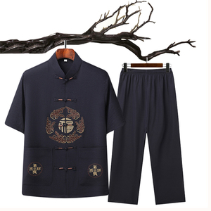 新品夏季短袖风盘扣唐装居士服爷爷装太极服汉服T201P42图片