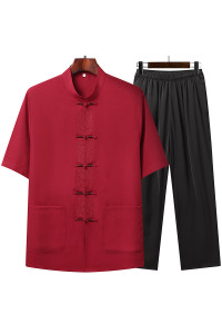 T209P55风盘扣汉服爸爸装太极服中老年夏季短袖唐装爷爷套装图片