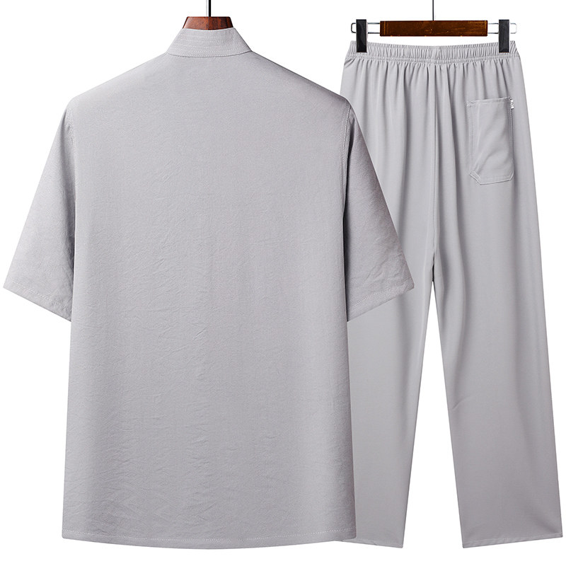 T205P42风爸爸装太极服盘扣汉服爷爷夏季短袖中老年唐装套装,男装民族服装,星座1108-2