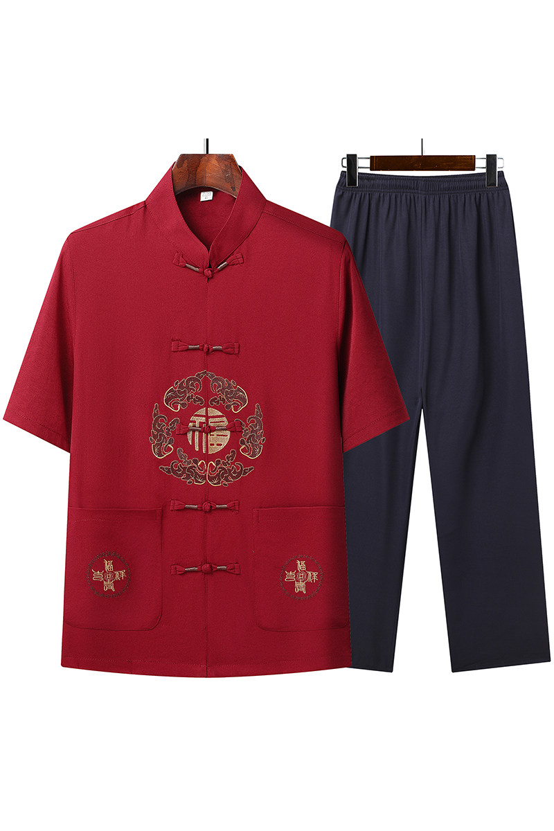 T201P42夏季短袖爸爸装风盘扣唐装居士服爷爷装太极服汉服男,男装民族服装,星座1108-2
