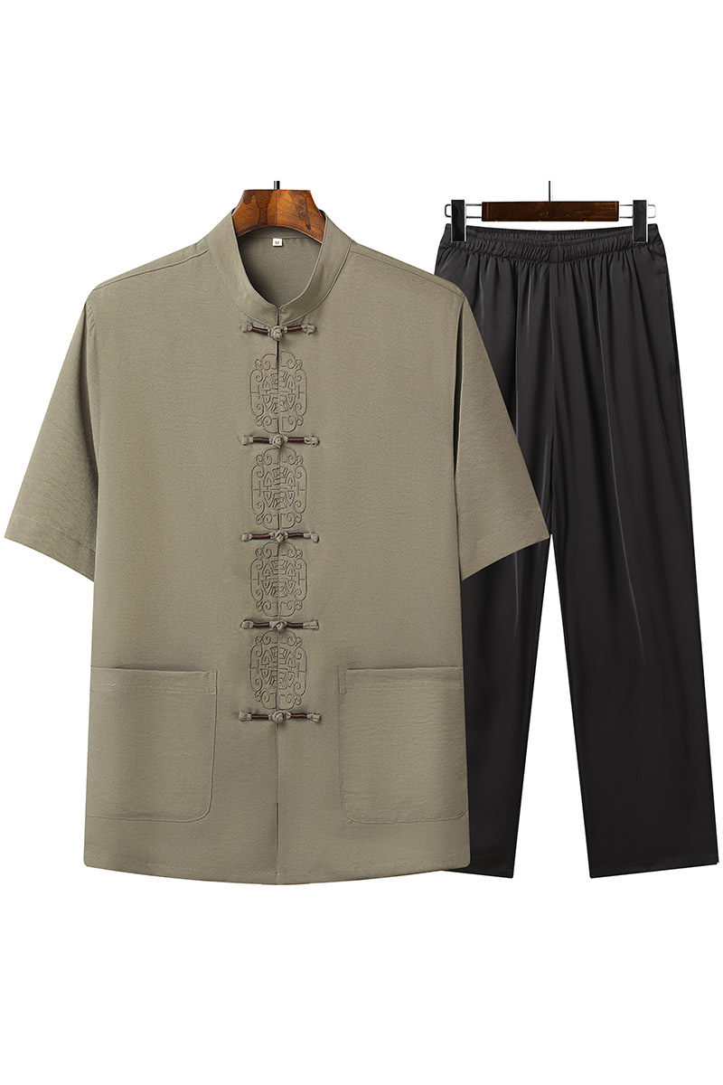 T209P55风盘扣汉服中老年夏季短袖唐装爷爷套装爸爸装太极服,男装民族服装,星座1108-2