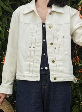 白色翻领牛仔外套挺括柔软棉百搭港味休闲宽松上衣