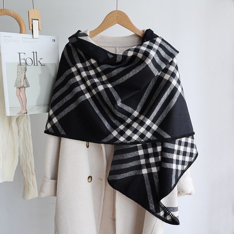 女主氛围感仿羊绒格子围巾黑白格高级慵懒百搭