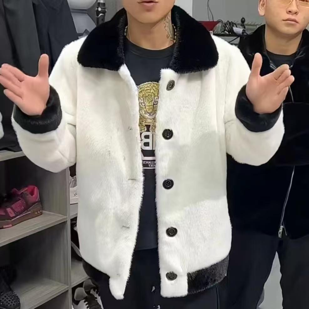 (网络图慎用有大货)黑白仿水貂绒男士翻领秋冬外套313B-H91-P148,女装短外套,星座313B