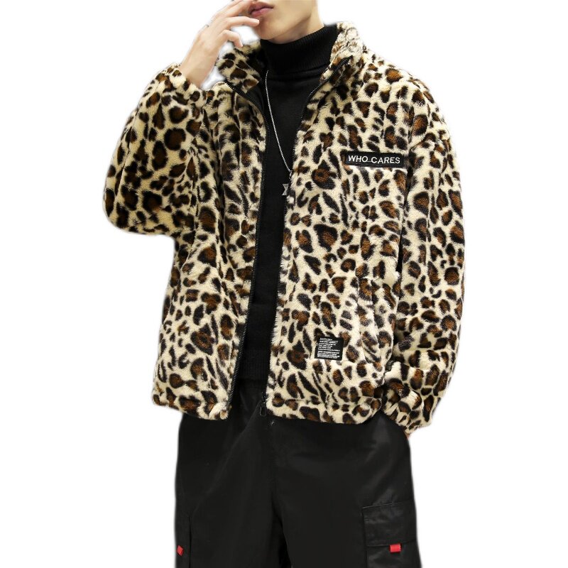 冬季豹纹满身外套保暖羊羔毛休闲棉服男韩版潮流棉衣313B-B01-P65,男装棉衣,星座313B