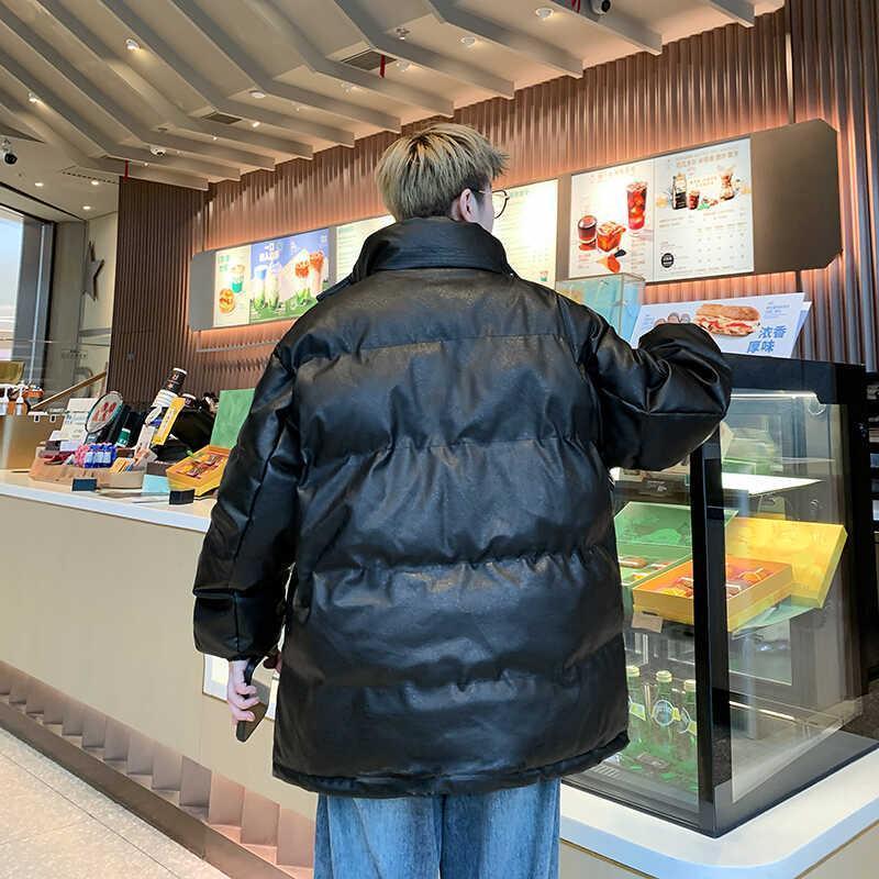 档口大货年后可退假两件pu皮棉袄拼接双层棉服棉袄313B-P81-70,男装棉衣,星座313B