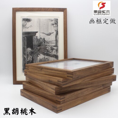 工厂定制北美黑胡桃原木榫卯相框
