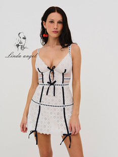 forlovelemons 内衣 蝴蝶结镂空睡裙性感吊带裙可外穿短裙少女薄款