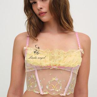 for love and lemons 性感蕾丝塑身文胸网纱刺绣内衣薄款无垫吊带