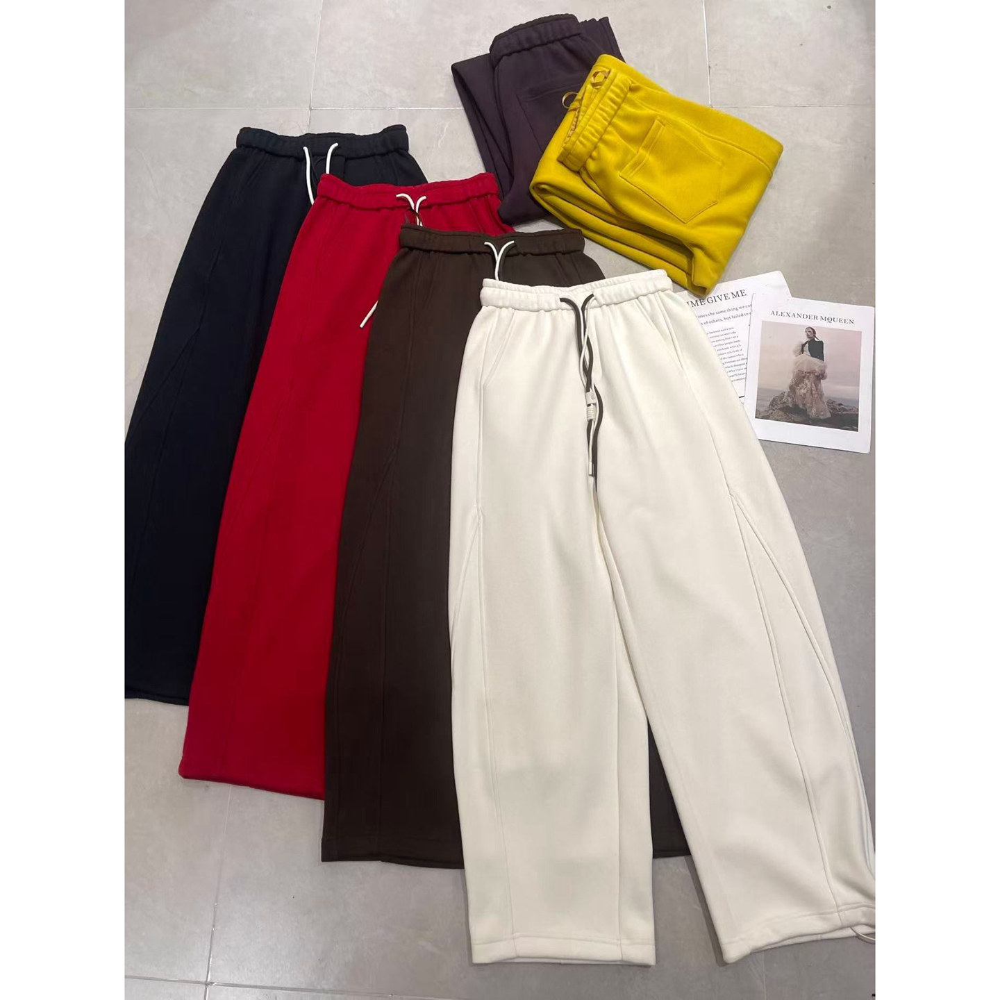 欧洲站2025冬季新款加绒裤抽绳高腰松紧阔腿裤运动休闲长裤,女装/女士精品,休闲裤,淘宝优惠券,粉丝福利购,淘宝优惠卷