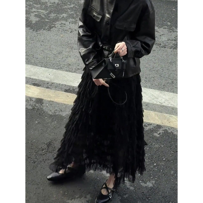 黑色网纱半身裙女2026春季流行新款遮肉显瘦气质减龄百搭a字裙子