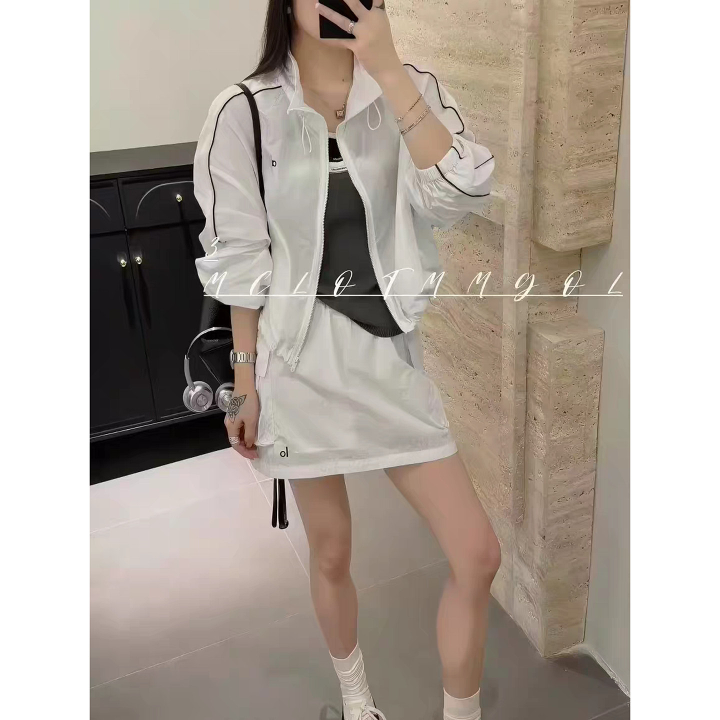设计感立领抽绳收腰防晒外套+半身裙两件套女2026夏季新款套装潮