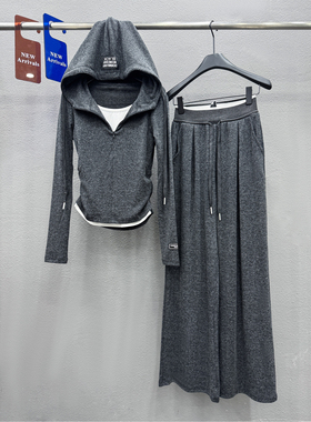 灰色运动套装女春秋2025新款超火高级松弛感休闲卫衣阔腿裤两件套