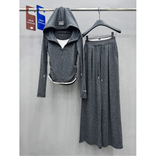 两件套 超火高级松弛感休闲卫衣阔腿裤 灰色运动套装 女春秋2025新款