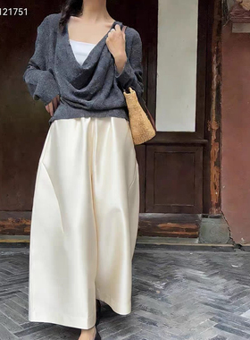 白色西装裤女小个子八分裤2026春新款高腰显瘦垂坠感仿丝毛阔腿裤