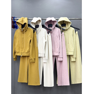 直筒裤 欧洲站2025秋冬新款 休闲运动风立领连帽拉链长袖 外套 套装