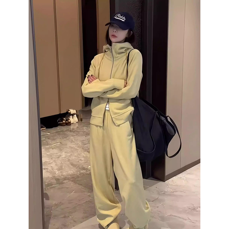 THF HAN高个子加长早秋女2025新款百搭洋气连帽外套高腰裤两件套