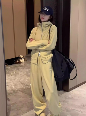 THF HAN高个子加长早秋女2025新款百搭洋气连帽外套高腰裤两件套