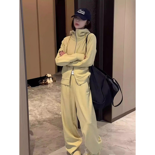 THF HAN高个子加长早春女2026新款百搭洋气连帽外套高腰裤两件套