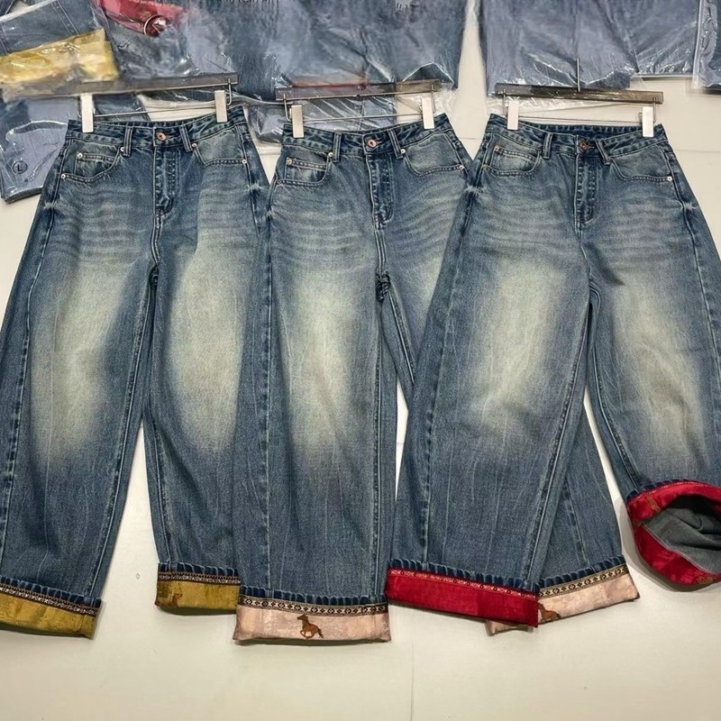 2026欧货新款复古水洗做旧渐变磨白阔腿牛仔裤马年裤脚翻边休闲裤,女装/女士精品,牛仔裤,淘宝优惠券,粉丝福利购,淘宝优惠卷