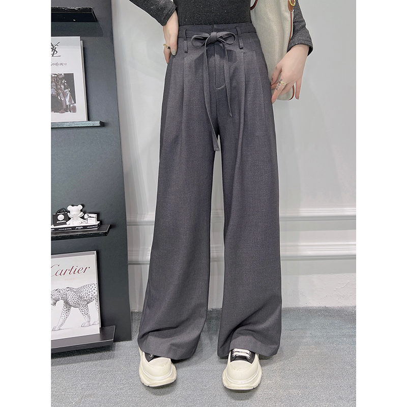 高腰显瘦绑带休闲直筒阔腿西裤