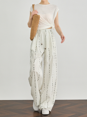 TPSD【御暑矜凉】条纹亚麻裤女夏松弛感休闲裤加长凉感空气裤