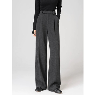 糯米裤 羊毛西装 高腰垂感加厚灰色毛呢直筒阔腿裤 女秋冬2025新款 裤
