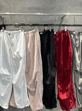 白色降落伞裤美式复古工装裤束脚休闲裤登山运动裤2025春夏裤子