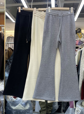 欧洲站2025早秋新款欧货精品女时尚松紧腰高腰抽绳加绒纯色微喇裤