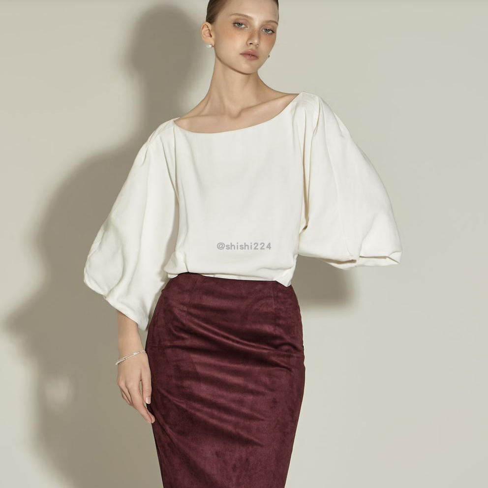 韩国直邮DINT正品代购法式泡泡袖船领套头蝙蝠短款上衣衬衫