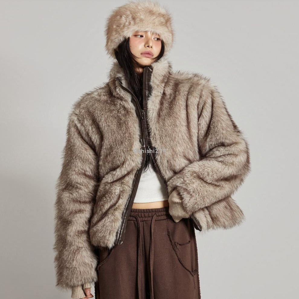 韩国直邮DINT正品代购两侧袋双路拉链高领毛绒保暖夹克外套