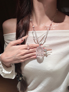 Spiritcrest 观音坐莲狐•天然白水晶九尾狐狸狐牌项链转运吊坠