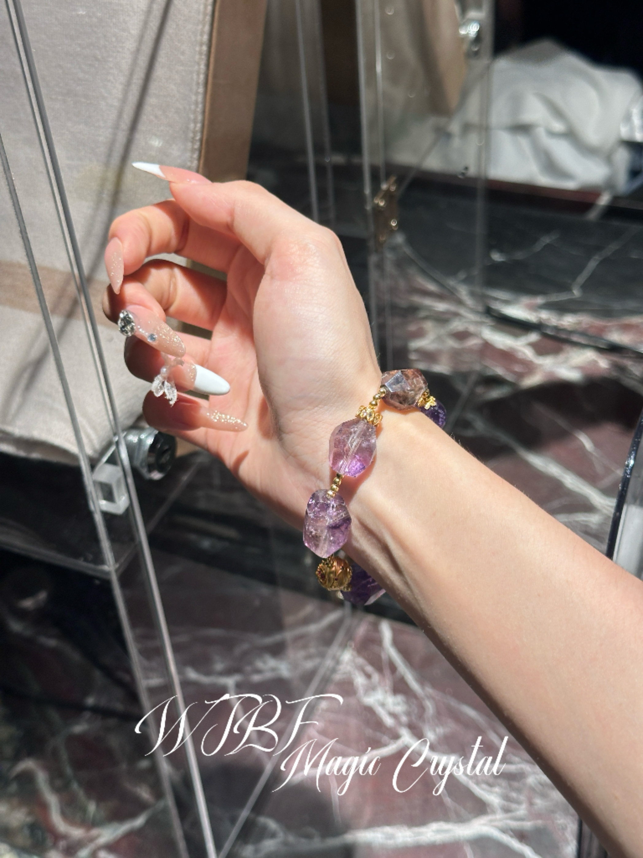 鎏金｜天然紫超七水晶随形九紫离火手串手链设计款招财转运珠