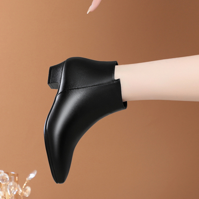 3cm软底加绒粗跟工作鞋短靴春秋