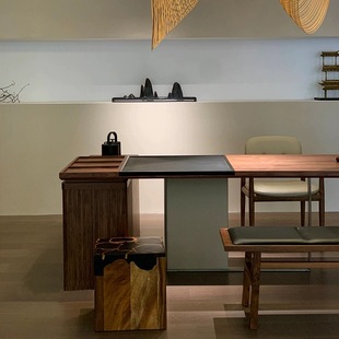 新中式 高端茶馆办公室禅意功夫茶桌乌金木泡茶台 实木茶桌2024新款