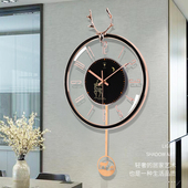 北极星北欧轻奢客厅家用静音钟表个性 鹿头挂钟创意潮流石英钟 时尚