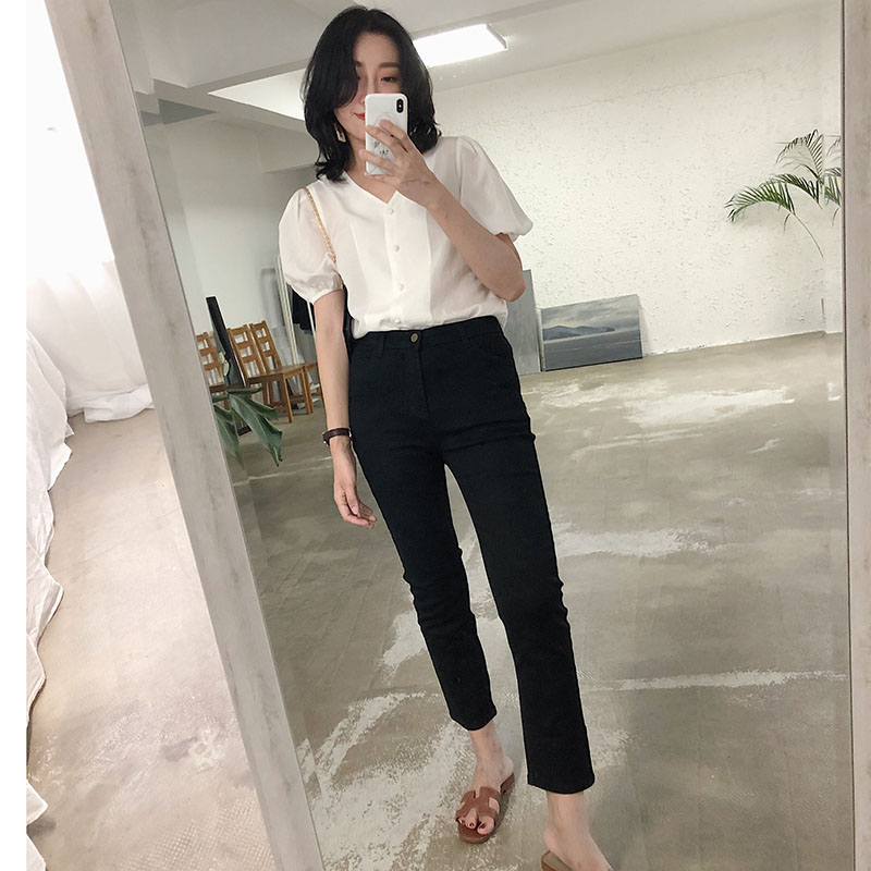 STUDIOMCC2018秋冬 巨显瘦小鸟腿修腿型弹力直筒黑色牛仔裤加绒女