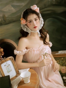 影楼新款 甜美少女感温柔复古花仙子氛围拍照粉色连衣裙 孕妇照服装