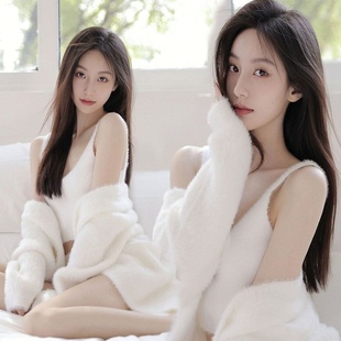 影楼主题服装 新款 韩系秋冬少女纯欲风慵懒毛衣个人写真艺术照摄影
